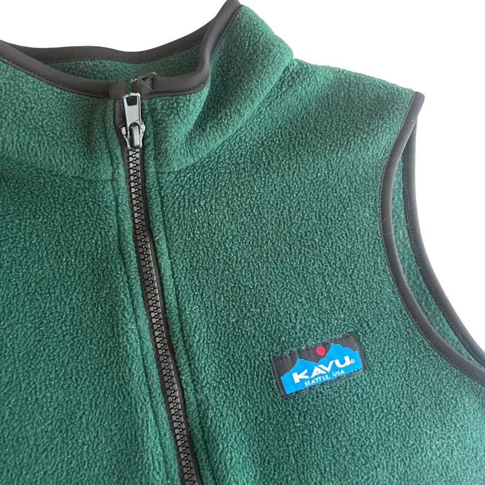KAVU Fleece Vest Kids Medium Green Full Zip Outdoors Hiking Made in USA